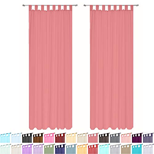 Megachest Lucy - Cortina de gasa tejida con pestañas, 2 paneles con lazos (28 colores) (coral, 142 cm de ancho x 274 cm) Cover