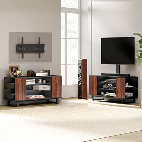 Fitueyes Tv Stand With Mount For 32-70 Inch Tvs, Entertainment Center With Wood Console Holds 110 Pounds, Swivel Floor Tv Stand Mount For Living Room, Bedroom (Led Light, Walnut Television Stands) #TOP5
