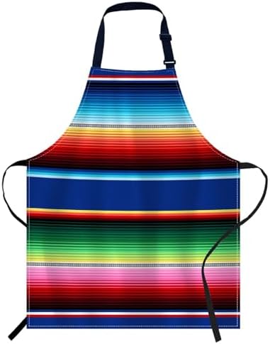 oFloral Mexican Colorful Stripes Apron Unisex Adjustable Bib Apron Cooking Kitchen Chef Women Men Aprons for Home Kitchen, Restaurant,Coffee House,Shop,Garden