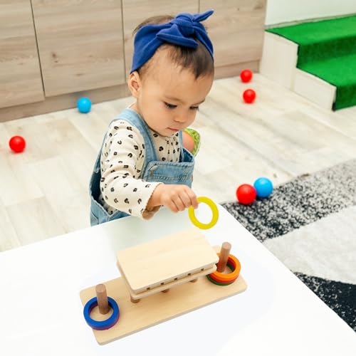 Image of Hidoggy Montessori Wooden Ring Slide Toy for Toddlers 1-3, Wooden Educational Toy Stacking Toy for Hand-Eye Coordination, STEAM Toddler Toy