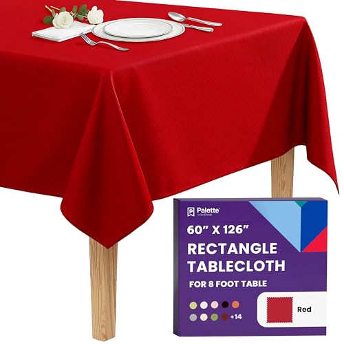 Image of Gee Di Moda Rectangle Tablecloth - 60 x 126 Inch Red Table Cloth for 8 Foot Rectangle Tables - Heavy Duty Washable Fabric - for Holiday Party, Dinner, Weddings, Baby Shower & Events