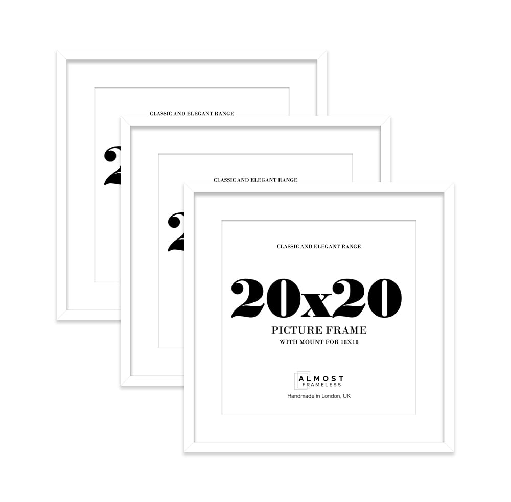 20x20 White Picture Frame with Mount for 18x18 Photos, Prints - Modern Square Wall Frame, Set of 3