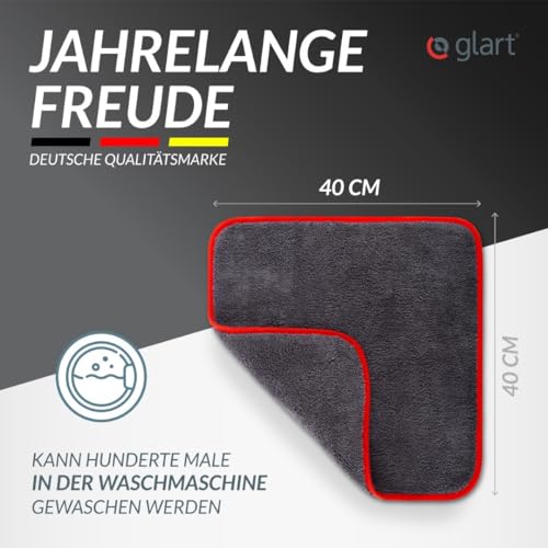 Glart 443TP Mikrofasertücher 3er Set – 600 GSM – 40x40 cm – Flauschige Auto Poliertücher für Trocknung & Pflege – Ultraweich, fusselfrei & saugstark – Für Autopflege, Motorrad, Boot & Haushalt