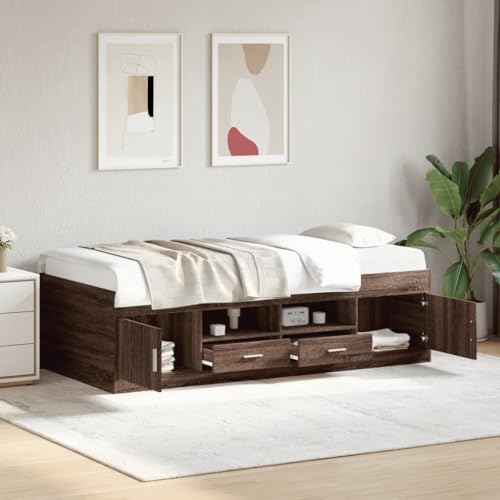 Sofá cama individual con cajones, roble marrón, 90 x 190 cm, elección de muebles para el hogar y el jardín