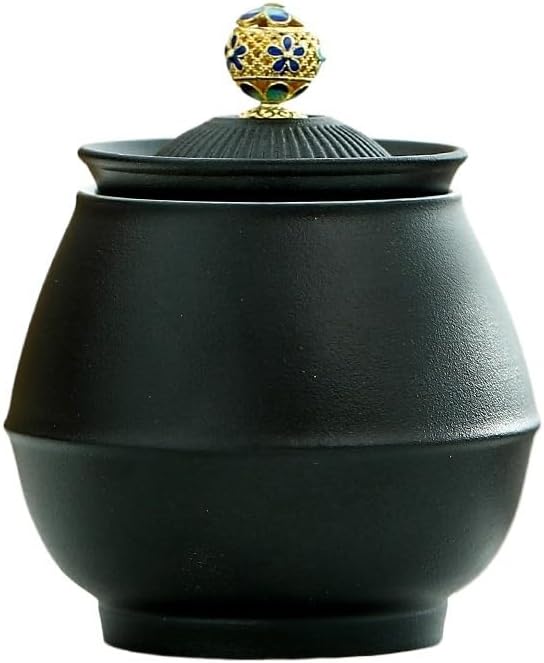 SONGCHAO Sugar Jar Forbidden City Official Hat Tea Cans Ceramic Sealed Small Red and Green Packaging Gift Longjing Portable Tea Canister(B)