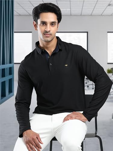 Image of STELLERS Men's Full Sleeve Polo T-Shirt | Feather Touch Feel | Odour Resistant | Wrinkle Free | Quick Dry | Stretchable | Lightweight | Anti-Static | UV Resistance | Anti-Microbial