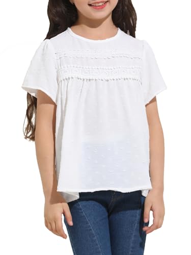 Image of Girl Cute Short Sleeve Shirts Casual Chiffon Blouses Flowy Hem Boho Tunic Tops 4-12 Years