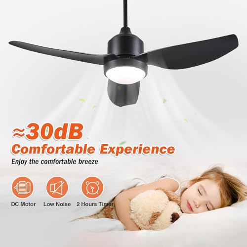 BZX Waterproof Outdoor Ceiling-Fan with Light - 42" Modern Ceiling Fans with 3 Colors LED Light, App & Remote Control, Quiet DC Motor, for Patios Gazebo, Black — view 4