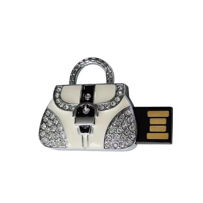 128GB 2.0, Crystal Handbag USB Flash Drive, White with Blue Accent, Rhinestone Embellished, Purse Shaped Memory Stick, Gift for Women, Girls,1 Pc.-image-27
