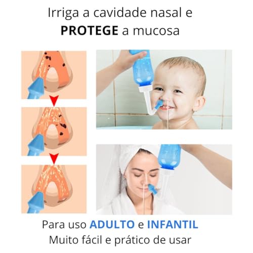 Garrafa de Lavagem Nasal Irrigador Limpador Nasal 300ml Com 2 Bicos Para Sinusite Rinite Irritação N
