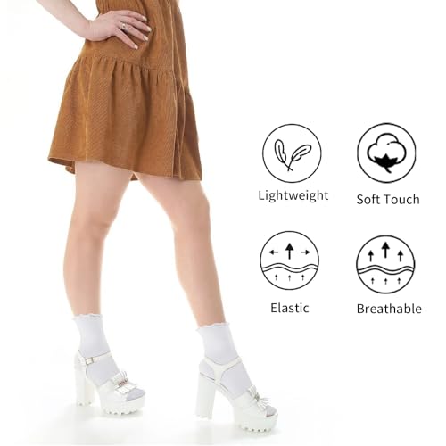 3 Pairs White Ankle Socks Woman - Casual Cotton Crew Frilly Sock,Solid Color Breathable Soft Crew Socks3