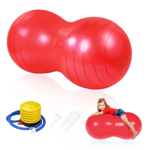 flintronic Yoga Ball, Gymnastikball, 90 x 45 cm Yoga Erdnussball Peanut Ball, Erdnussball für Kinder für Balance Luftpumpe, Gymnastikbälle, Yogaball, Pilates (Rot) flintronic Yoga Ball, Gymnastikball, 90 x 45 cm Yoga Erdnussball Peanut Ball, Erdnussball für Kinder für Balance Luftpumpe, Gymnastikbälle, Yogaball, Pilates (Rot)