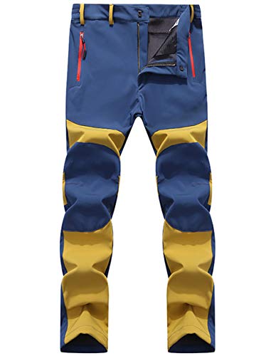 Lakaka Softshell - Pantalones de senderismo para hombre, con forro polar, cálidos, elásticos, resistentes al viento, resistentes a la abrasión, Hombre, color amarillo, tamaño UK XXL (Tag XXXXL)