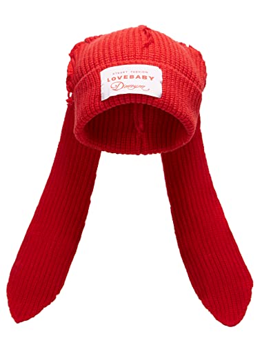 Beanie Hats for Women Cute Bunny Solid Color Knit Winter Cap Rabbit Knit Long Hair Holloween Cosplay Hat Warm Skull Cap