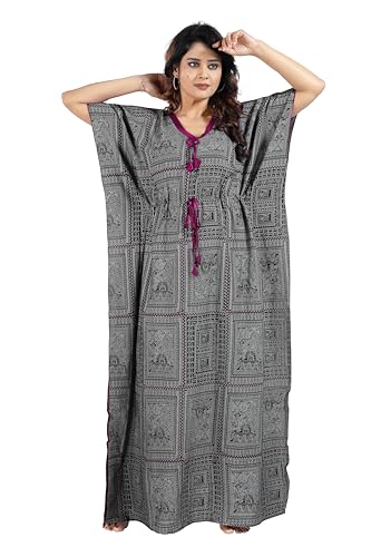 Image of Kaftan Printed Cotton Maxi Dress /Nighty /Nightdress for Ladies /Girls /Women | Free Size