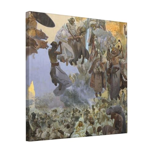 絵画 フレーム装飾画 アルフォンスミュシャ スラウ叙事詩 ルヤナ島のスウァントウィト祭 神々か戦う時救いは芸術にある キャンバスアート アートパネル 壁画 壁掛け 絵 モダンアート 版画 壁飾り 世界の名画 ポスター 40x40cm