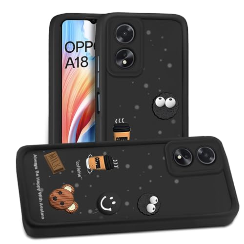 Image of AESTMO Back Case Cover for Oppo A18 / A38 Cover | Cute Fun Cartoon 3D Ball | Coffee Silicone Case | Full Body Protection | Camera Protection Back Cover for Oppo A18 / A38 (Black)
