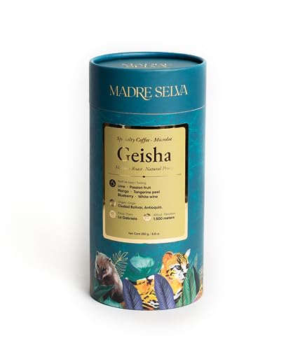 Colombian Specialty Coffee, Geisha, Cafe Madre Selva, 100% arabica Selected Coffee, Whole Beans, Medium Roast, Black Coffee, Gourmet quality, Fresh Coffee, Single Origin, 8.8 Ounce/250g Colombian Specialty Coffee, Geisha, Cafe Madre Selva, 100% arabica Selected Coffee, Whole Beans, Medium Roast, Black Coffee, Gourmet quality, Fresh Coffee, Single Origin, 8.8 Ounce/250g