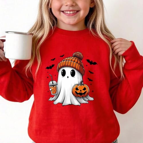 Girls Cute Ghost Knit Hat Pumpkin Drink Halloween Crewneck Sweatshirt - image 3