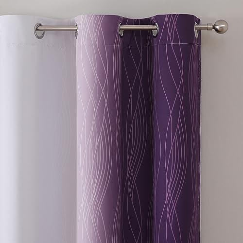 Estelar Textiler Purple and Greyish White Room Darkening Blackout Curtains 84 Inches Long for Living Room, Thermal Insulated Ombre Light Blocking Grommet Blackout Drapes for Bedroom, 42Wx84L, 2 Panels