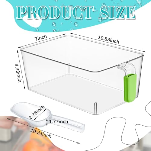 Image of Havawish Ice Storage Bin and Flexible Scoop Set Plastic Freezer Bin with Pull Out Handle Storage Bucket Clear for Container with Scoop(Green,10.83 x 7 x 4.33 in,Classic)