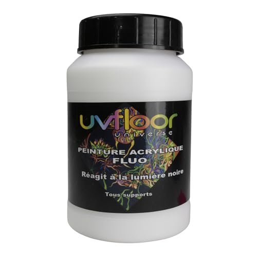 UV Floor - Acrylfarbe - Spezial Schwarzlicht Und Ultraviolett - Knallig - Fließend Und Hochpigmentiert - Neonfarben - Neonweiß - 250ml