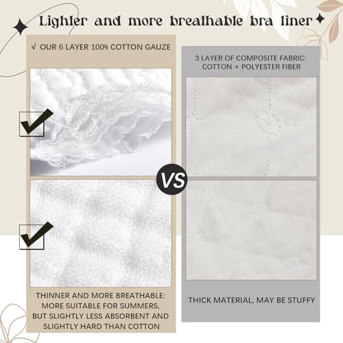 Toulite 10 Pack White Opulent Garden Medium Gauze 6 Ply Cotton Bra Liners for Summer Women 18" x 3"