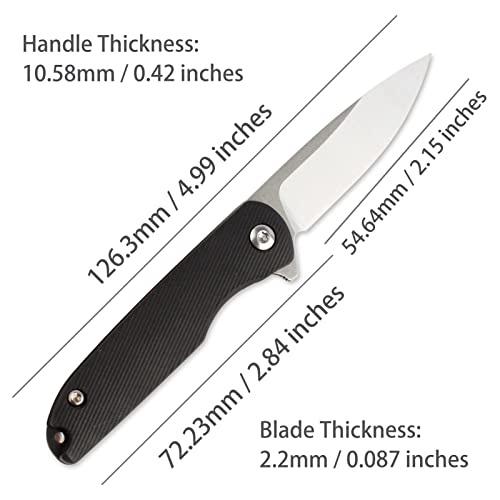 Tenchilon T28 Mini Flipper Folding Pocket Knife, 2.1 Inch Spear Point Blades, Contoured Abs Handle With Liner Lock, Little Gentlemen's Folding Utility Edc Knives, (Black) #TOP1