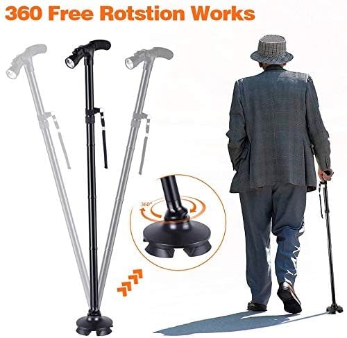 Image of Lannister Adjustable Walking Cane with Comfort Grip & Quad Base - Lightweight Folding Stick for Seniors