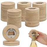 30pcs Bamboo Bottle Opener, Wood Bulk Wooden Openers, Fridge Magnet Round Beer Opener, 2.6' Magnetic Sticker for DIY Bar Decoration Refrigerator Coaster Gift Guest Lover Wedding Kitchens Home Parties