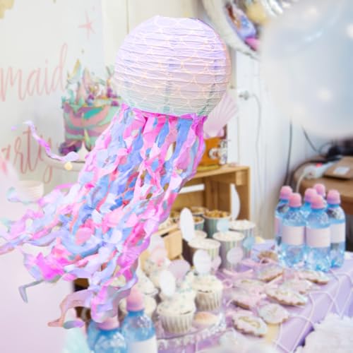 Image of WP WANNA PARTY Mermaid Jellyfish Lantern - Mermaid Lantern Decorations for Mermaid Theme Birthday Decoration, Under The Sea Theme, Baby Shower, Ocean & Beach Room Hanging Decor, Multicolor