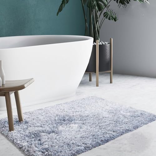KARAT Badematte 80 x 150 cm grau weicher, Flauschiger Badezimmerteppich in Shaggy Optik, Badvorleger...
