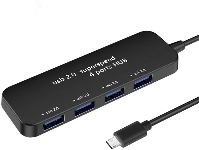 4-Port USB 2.0 Hub, Micro USB OTG Expander with HS8836AB Chip, 480Mbps Data Speed, Bus-Powered with Over-Current Protection, Plug and Play for Raspberry Pi, Older Android Tablets, PC & More