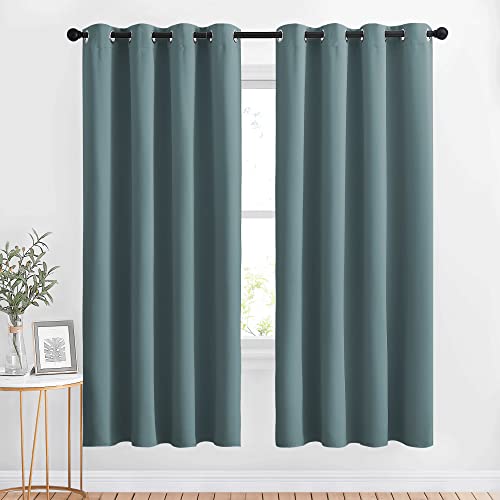 NICETOWN Blackout Curtains Panels for Bedroom - Thermal Insulated Solid Ring Top Blackout Window Curtain Panels for Flat/Apartment, Greyish Blue, 2 Pa
