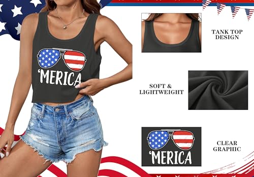 Image of Ithalt Womens American Flag Shirts 4th of July Outfits USA T-Shirt Patriotic Tank Shirt Fourth of July Sleeveless Tops