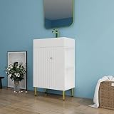 HAALVDE 22 Inch Small Bathroom Vanity with Sink, 22' Freestanding Vanity for Small Space, Solid Wooden Cabinet with Open Shelves and Metal Legs, Modern Floor Stand Cabinet Set, Right Side Storage