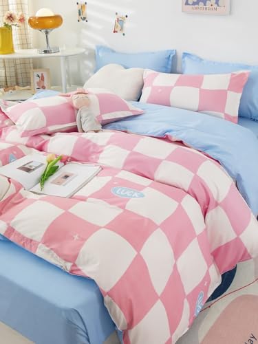QWINEE Conjunto de 3 peças de capas de edredom com estampa de tabuleiro de xadrez, macio, 3 peças, c
