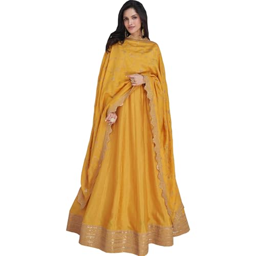 The kurti bazaar Robe de mariage Salwar Kameez Costumes indiens pakistanais cousus Anarakali robe, jaune, 44