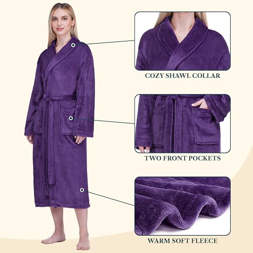 Image of PAVILIA Womens Robe Fleece Plush Soft, Fluffy Fuzzy Cozy Warm Bathrobe, Shower Spa House Long Robe for Women