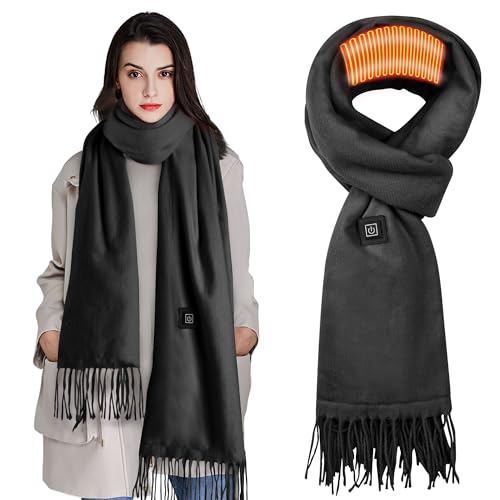 Beheizbarer Schal mit 3 Temperatureinstellungen, USB-Elektroschal zur Linderung von Nackenschmerzen, weiche, warme Winterschals für Damen Herren, ideal für den Winterpendelverkehr im Freien (Schwarz)