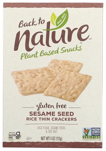 Back to Nature Gluten Free Crackers, Sesame Seed Rice Thins - Dairy Free, Non-GMO, Made with Rice Flour, Delicious & Quality Snacks, 4 Ounce​