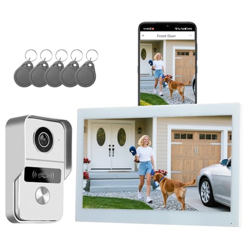 Honmidatek Video-Türsprechanlagen 1080P, 10.1 Zoll Farb Touchscreen Monitor, 2-Draht VideoTürklingel, Zwei-Wege-Audio, Nachtsicht, Fernentriegelung, Wiedergabe, Smart Life APP
