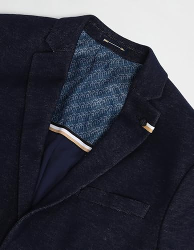 Image of Arrow Mens Blue Self-Design Notch Collar Long Sleeve Formal Polyester Slim Fit Blazer