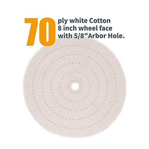 Powertec 71645 Assorted 8 Inch Buffing Wheels Set W/White (70 Ply) And Yellow (42 Ply) With 5/8 Inch Arbor Hole, 2 Pk #TOP2