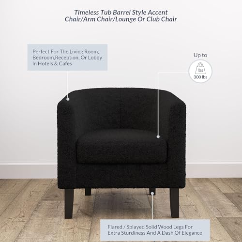 Image of BELLEZE Living Room Chair, Teddy Polyester Accent Barrel Chair, Club Tub Sofa Chair for Bedroom, Corner Chair with Flared Legs and Cozy Soft Padding - Highland (Teddy Black)