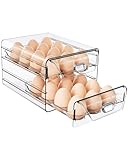 HIYOHIYO Clear 24 Egg Holder for Fridge, Large Egg Organizer for Refrigerator, Stackable Egg Storage Trays for Countertop, Eggs Drawer Dispenser with Time Scale (2 Layer, 7.9"x 6.3"x 5.5")