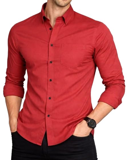 Image of Men's Slim Fit Long Sleeve Button-Down Shirt, Casual Formal Style with Chest Pocket