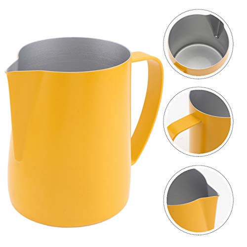 Cabilock Jarra de Espuma de Café de Acero Inoxidable Taza de Espuma de Café con Mango Amarillo 600Ml Jarra de Medición… - Imagen 7