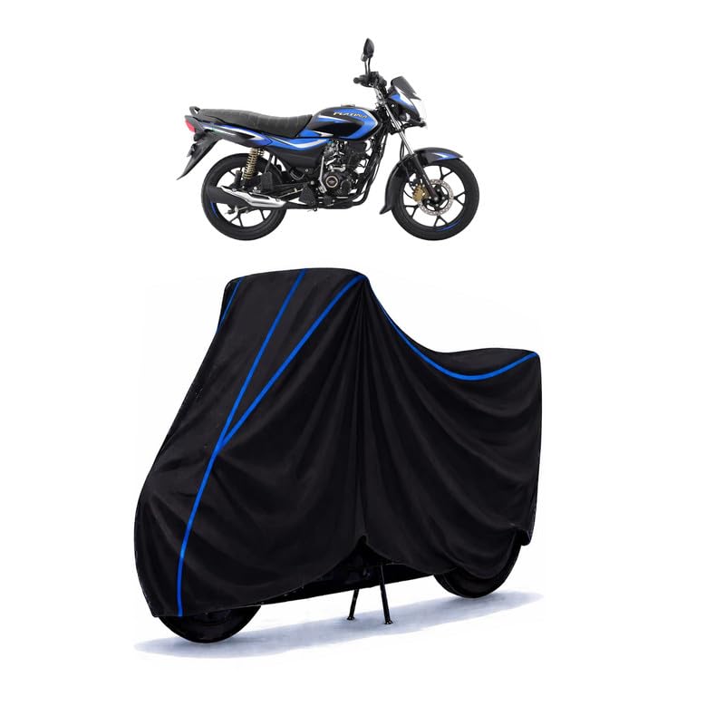 Image of Bajaj Platina 110 H Gear Bike Cover Water Resistant Universal Motorcycle Rain | Heavy Duty UV Protection, Dust, Scratch Indoor Outdoor All Weather with Black Blue Piping Elastic