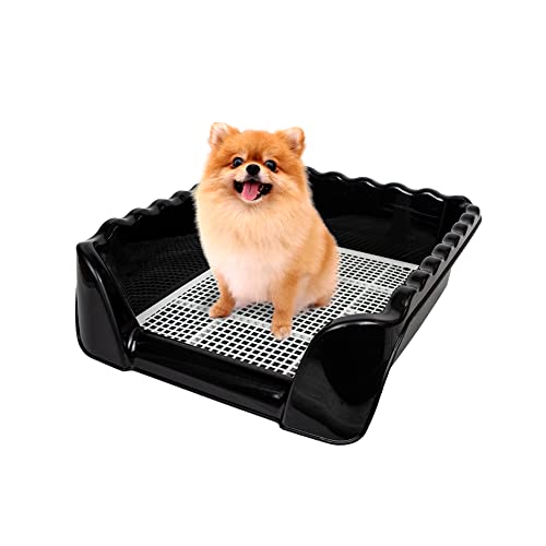 Image of Lutema Indoor /Outdoor Training Dog Potty Tray for Small and Medium Puppies Litter Boxes in (Black)